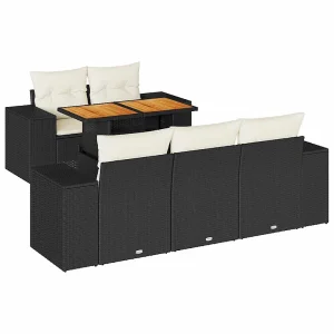 6-delige Loungeset met kussens poly rattan zwart 6-delige Loungeset met kussens poly rattan zwart