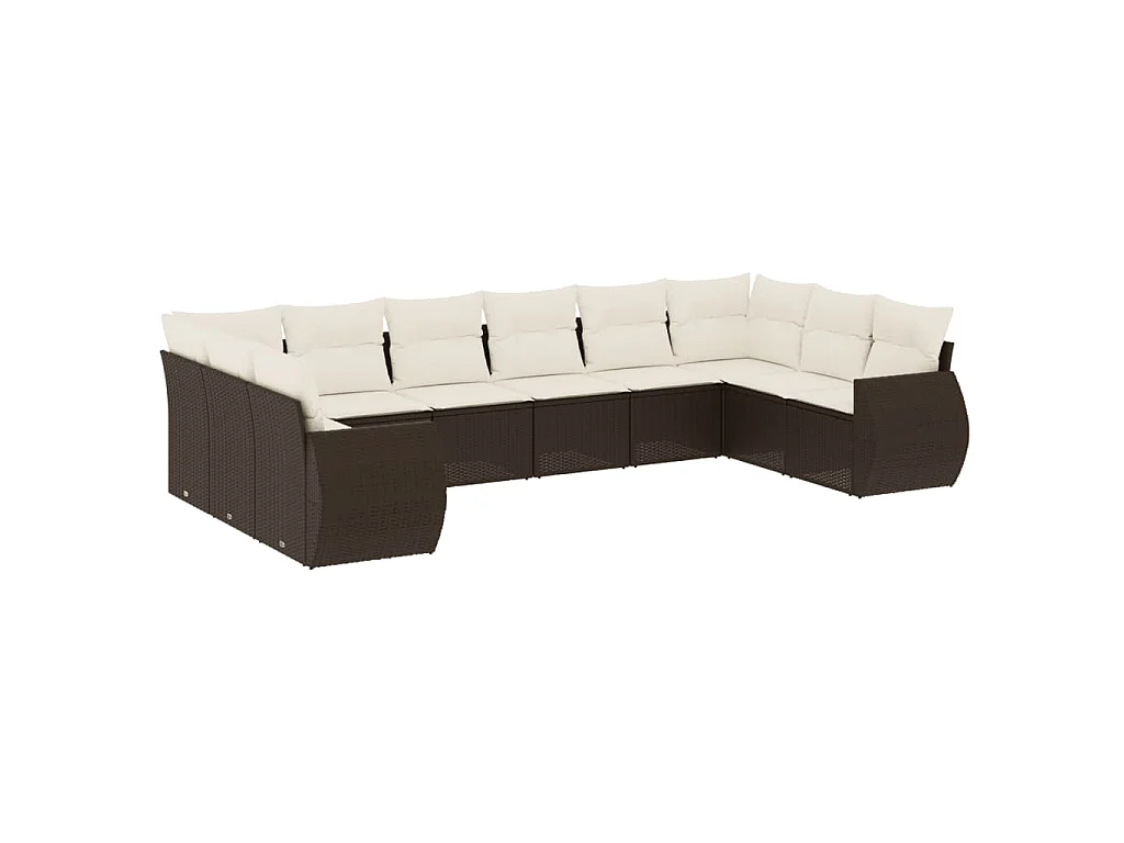 10-delige Loungeset met kussens poly rattan bruin