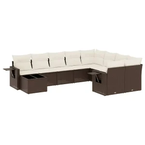 10-delige Loungeset met kussens poly rattan bruin 10-delige Loungeset met kussens poly rattan bruin