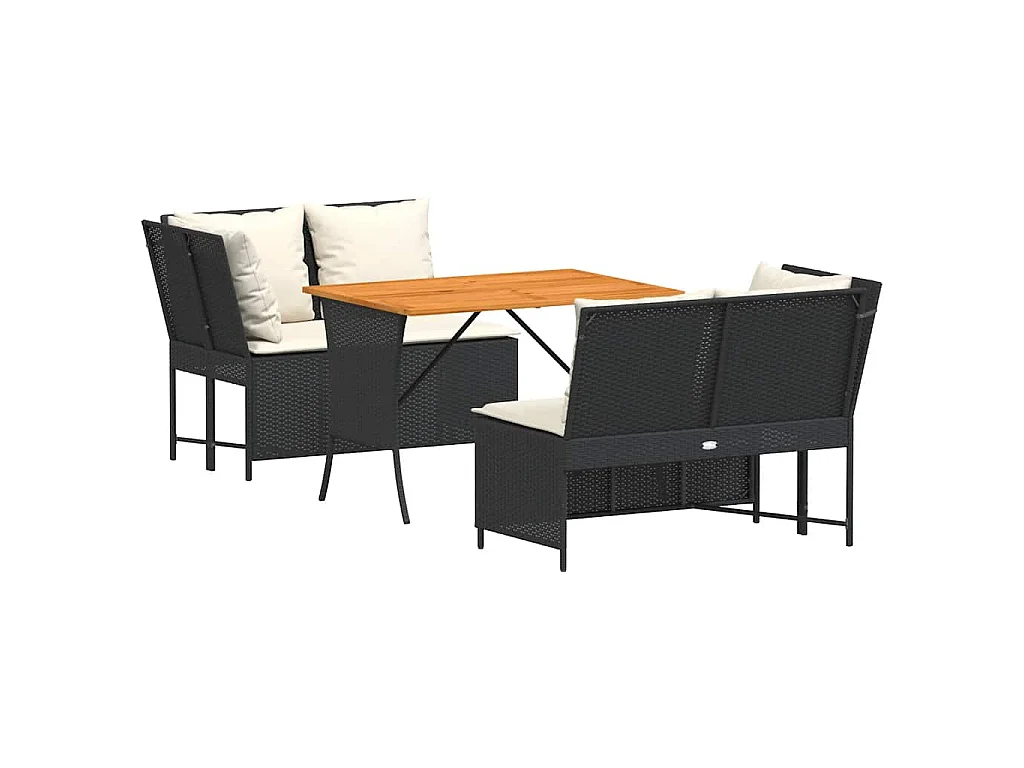 3-delige Loungeset met kussens poly rattan zwart