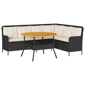 2-delige Loungeset met kussens poly rattan zwart 2-delige Loungeset met kussens poly rattan zwart