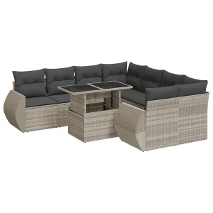 9-delige Loungeset met kussens poly rattan lichtgrijs 9-delige Loungeset met kussens poly rattan lichtgrijs