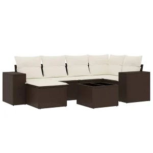 7-delige Loungeset met kussens poly rattan bruin 7-delige Loungeset met kussens poly rattan bruin