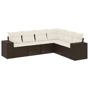 6-delige Loungeset met kussens poly rattan bruin 6-delige Loungeset met kussens poly rattan bruin