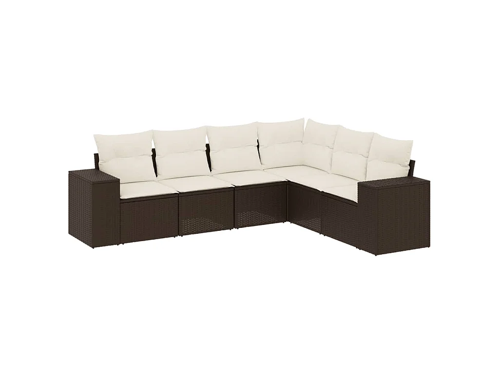 6-delige Loungeset met kussens poly rattan bruin