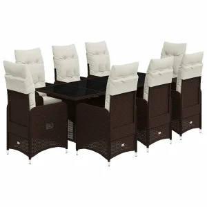 9-delige Bistroset met kussens poly rattan bruin 9-delige Bistroset met kussens poly rattan bruin