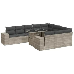 11-delige Loungeset met kussens poly rattan lichtgrijs 11-delige Loungeset met kussens poly rattan lichtgrijs