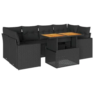 7-delige Loungeset met kussens poly rattan zwart 7-delige Loungeset met kussens poly rattan zwart