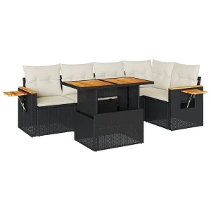 6-delige Loungeset met kussens poly rattan acacia zwart 6-delige Loungeset met kussens poly rattan acacia zwart