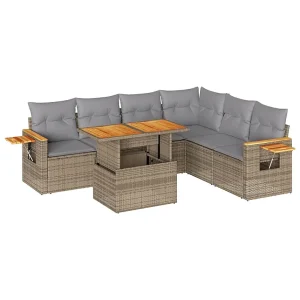 7-delige Loungeset met kussens poly rattan acacia beige 7-delige Loungeset met kussens poly rattan acacia beige