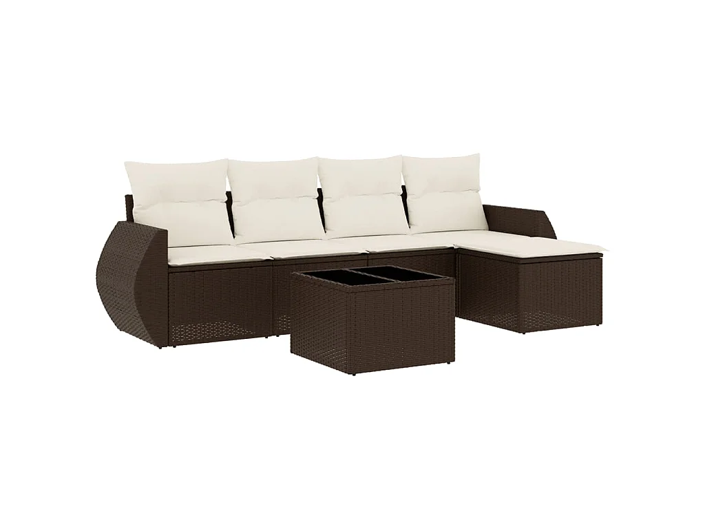 6-delige Loungeset met kussens poly rattan bruin