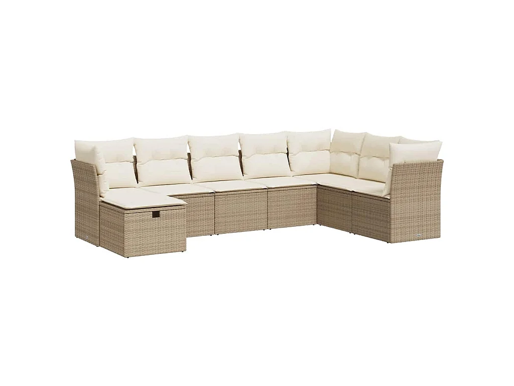 8-delige Loungeset met kussens poly rattan beige