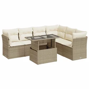 7-delige Loungeset met kussens poly rattan beige 7-delige Loungeset met kussens poly rattan beige