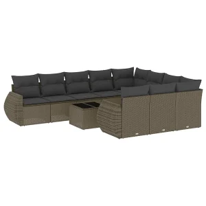 11-delige Loungeset met kussens poly rattan lichtgrijs 11-delige Loungeset met kussens poly rattan lichtgrijs