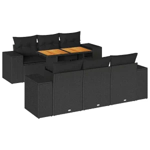 7-delige Loungeset met kussens poly rattan zwart 7-delige Loungeset met kussens poly rattan zwart