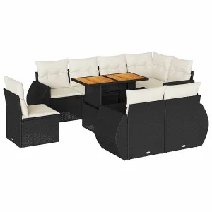 9-delige Loungeset met kussens poly rattan zwart 9-delige Loungeset met kussens poly rattan zwart