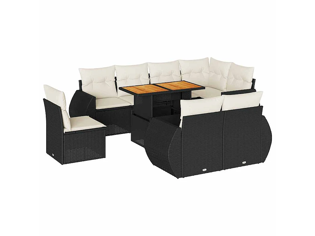 9-delige Loungeset met kussens poly rattan zwart