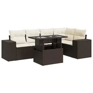 6-delige Loungeset met kussens poly rattan bruin 6-delige Loungeset met kussens poly rattan bruin