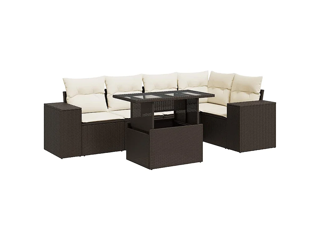 6-delige Loungeset met kussens poly rattan bruin