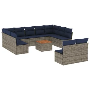 12-delige Loungeset met kussens poly rattan grijs 12-delige Loungeset met kussens poly rattan grijs