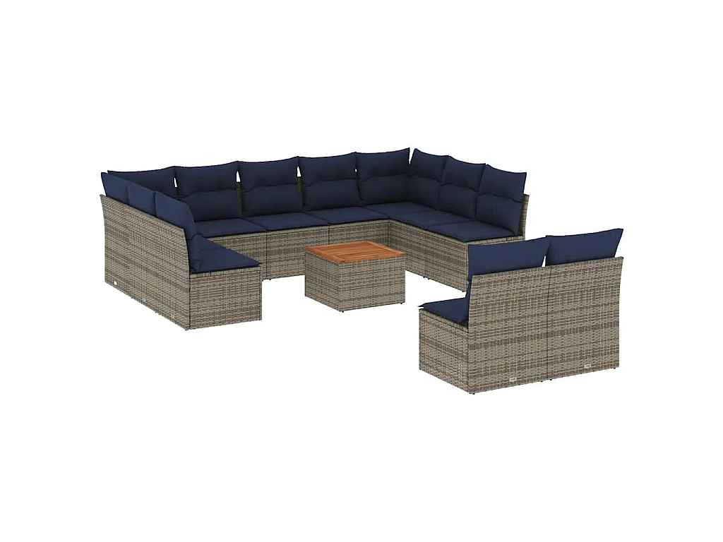 12-delige Loungeset met kussens poly rattan grijs