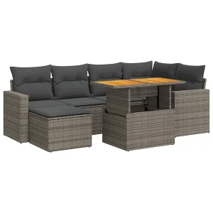7-delige Loungeset met kussens poly rattan grijs