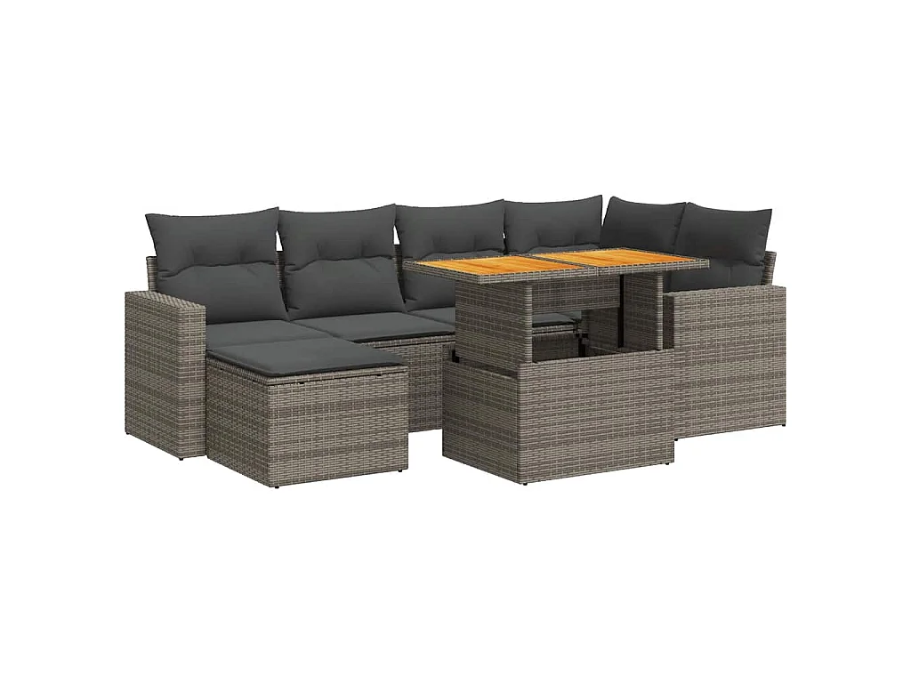 7-delige Loungeset met kussens poly rattan grijs