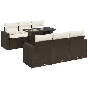 7-delige Loungeset met kussens poly rattan bruin 7-delige Loungeset met kussens poly rattan bruin