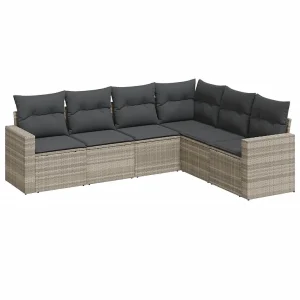 6-delige Loungeset met kussens poly rattan lichtgrijs 6-delige Loungeset met kussens poly rattan lichtgrijs