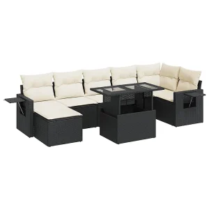 8-delige Loungeset met kussens poly rattan zwart 8-delige Loungeset met kussens poly rattan zwart