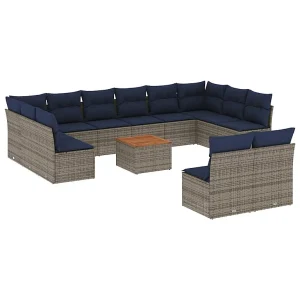 13-delige Loungeset met kussens poly rattan grijs 13-delige Loungeset met kussens poly rattan grijs