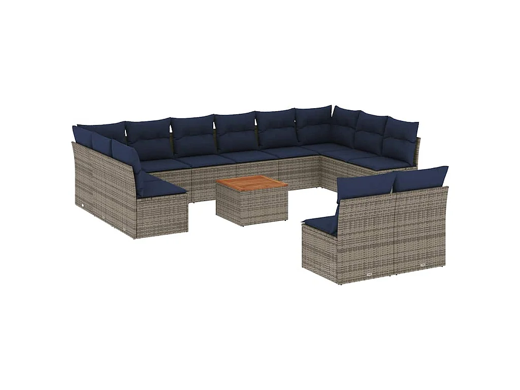 13-delige Loungeset met kussens poly rattan grijs