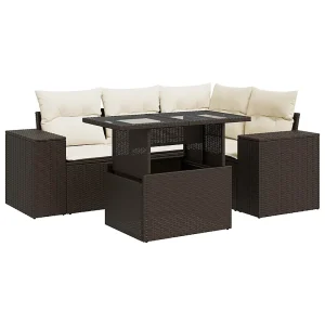 5-delige Loungeset met kussens poly rattan bruin 5-delige Loungeset met kussens poly rattan bruin