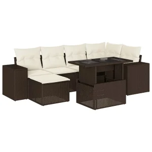 7-delige Loungeset met kussens poly rattan bruin 7-delige Loungeset met kussens poly rattan bruin