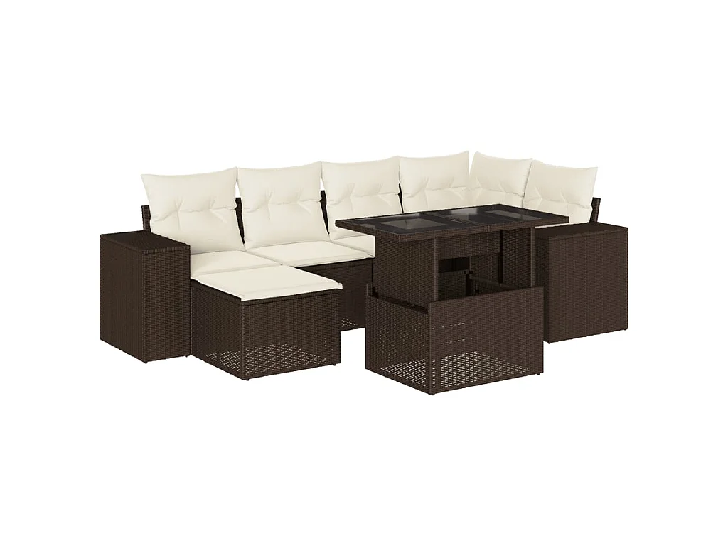 7-delige Loungeset met kussens poly rattan bruin