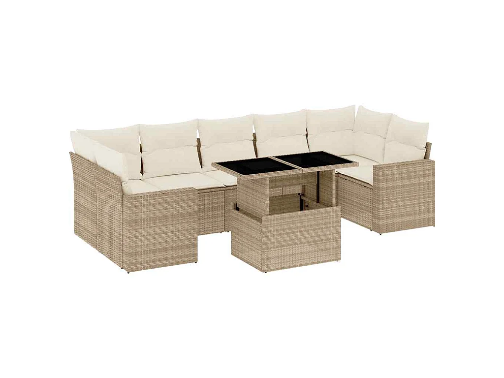 8-delige Loungeset met kussens poly rattan beige