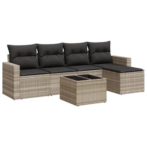 6-delige Loungeset met kussens poly rattan lichtgrijs 6-delige Loungeset met kussens poly rattan lichtgrijs