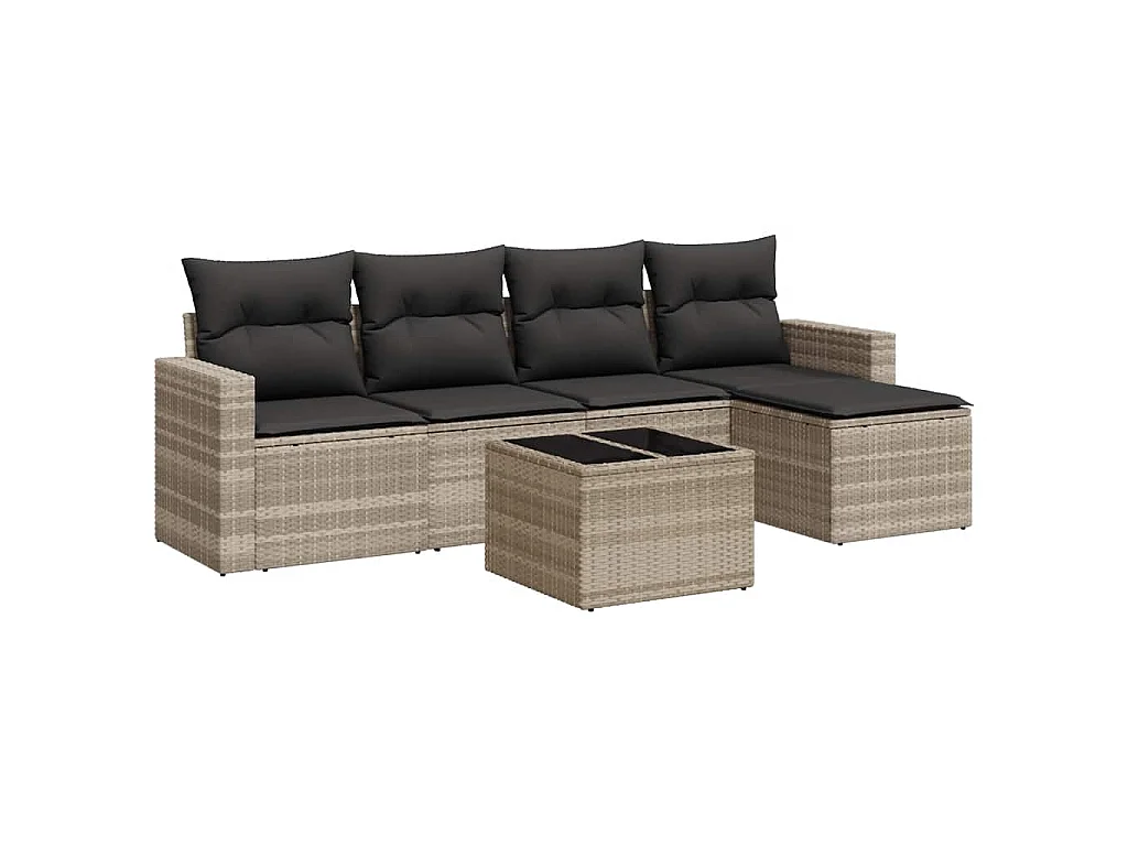 6-delige Loungeset met kussens poly rattan lichtgrijs