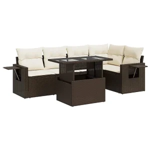 6-delige Loungeset met kussens poly rattan bruin 6-delige Loungeset met kussens poly rattan bruin