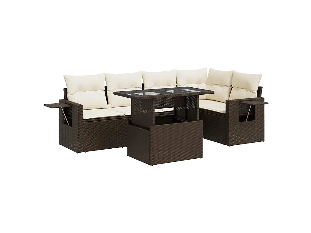 6-delige Loungeset met kussens poly rattan bruin
