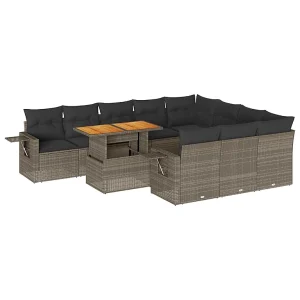 11-delige Loungeset met kussens poly rattan grijs 11-delige Loungeset met kussens poly rattan grijs