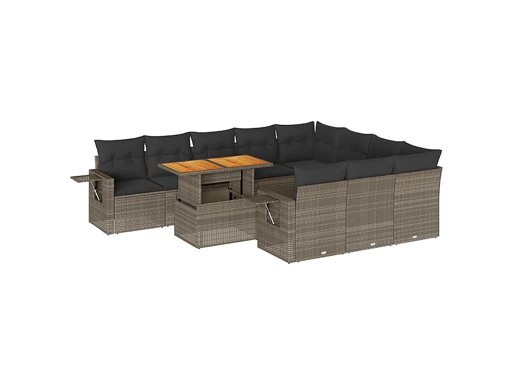 11-delige Loungeset met kussens poly rattan grijs