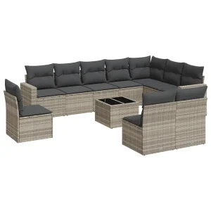 11-delige Loungeset met kussens poly rattan lichtgrijs 11-delige Loungeset met kussens poly rattan lichtgrijs