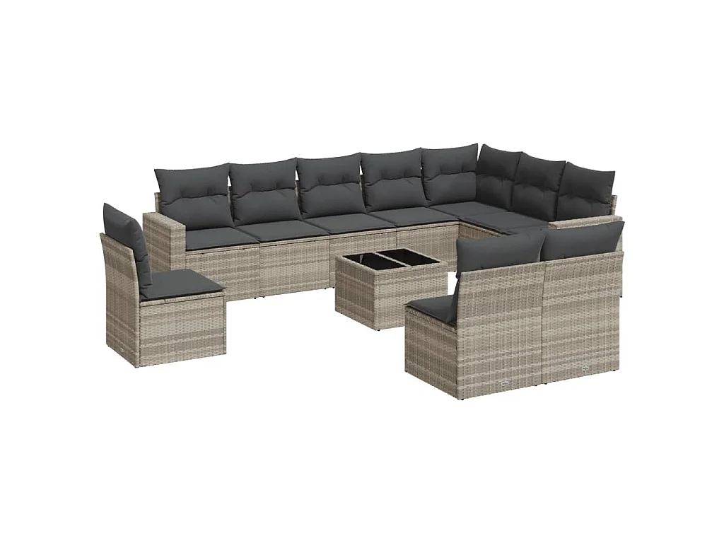 11-delige Loungeset met kussens poly rattan lichtgrijs