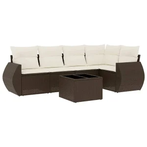 6-delige Loungeset met kussens poly rattan bruin 6-delige Loungeset met kussens poly rattan bruin
