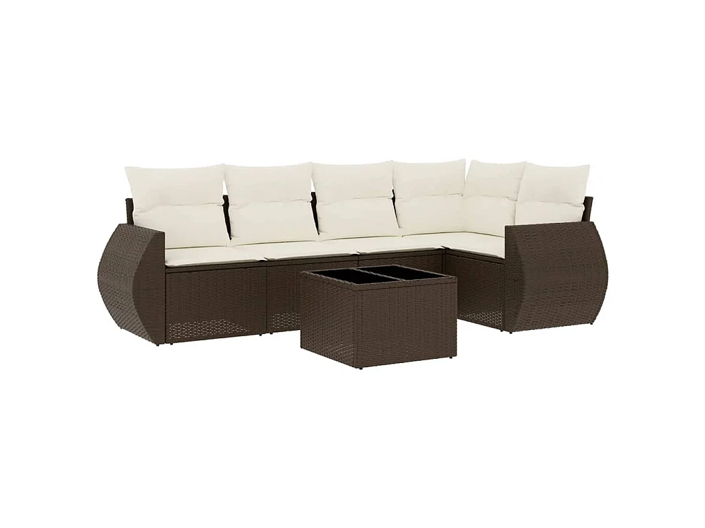 6-delige Loungeset met kussens poly rattan bruin