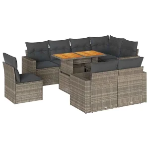 9-delige Loungeset met kussens poly rattan grijs 9-delige Loungeset met kussens poly rattan grijs