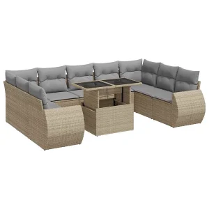 10-delige Loungeset met kussens poly rattan beige 10-delige Loungeset met kussens poly rattan beige