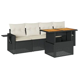 5-delige Loungeset met kussens poly rattan zwart 5-delige Loungeset met kussens poly rattan zwart