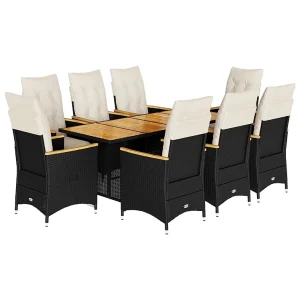 9-delige Bistroset met kussens poly rattan zwart 9-delige Bistroset met kussens poly rattan zwart
